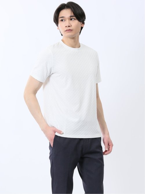 リンクス幾何学柄ジャガード クルーネック半袖Tシャツ