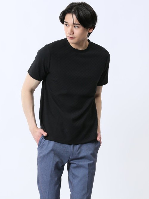 リンクス幾何学柄ジャガード クルーネック半袖Tシャツ