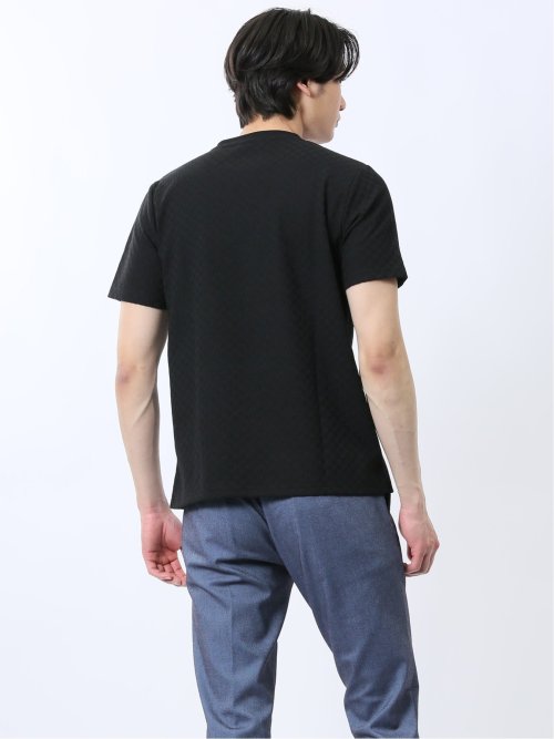リンクス幾何学柄ジャガード クルーネック半袖Tシャツ