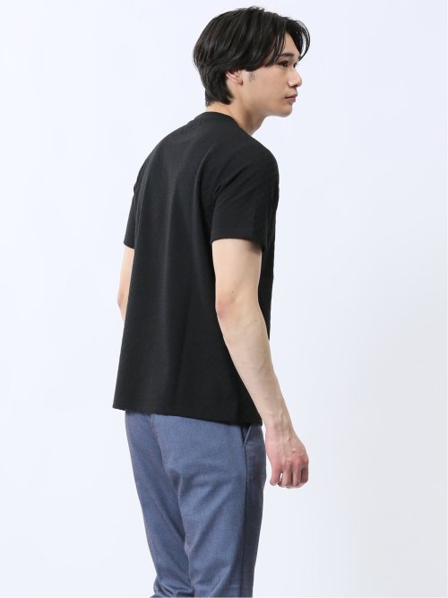 リンクス幾何学柄ジャガード クルーネック半袖Tシャツ