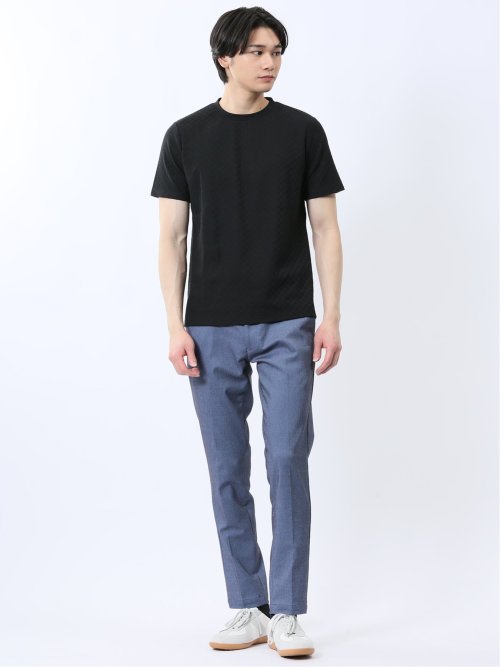 リンクス幾何学柄ジャガード クルーネック半袖Tシャツ