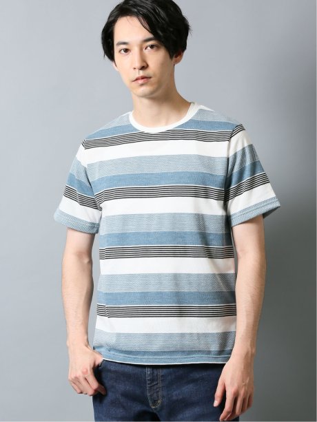 接触冷感 吸水速乾 ジャガードボーダークルーネック半袖tシャツ M 50緑 トップス Taka Q Online Shop タカキューオンラインショップ 公式通販