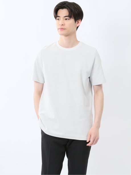 メランジ 裏ボーダー クルーネック半袖Tシャツ