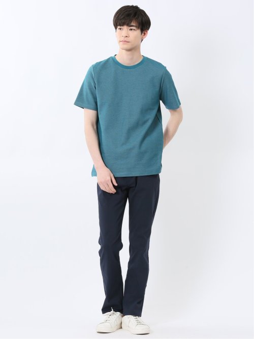 メランジ 裏ボーダー クルーネック半袖Tシャツ