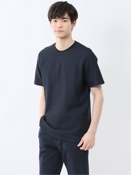 メランジ 裏ボーダー クルーネック半袖Tシャツ
