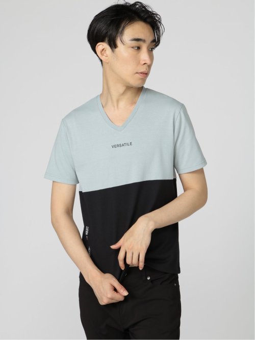 バイカラー切替 Vネック半袖Tシャツ