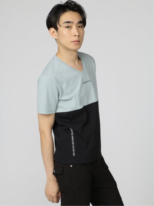 バイカラー切替 Vネック半袖Tシャツ
