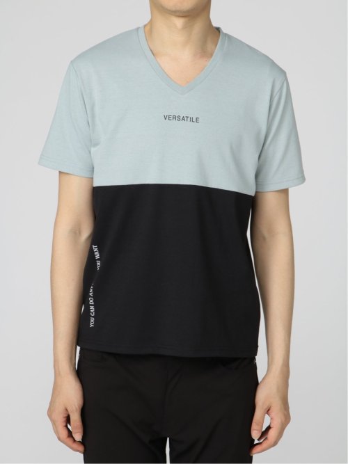 バイカラー切替 Vネック半袖Tシャツ