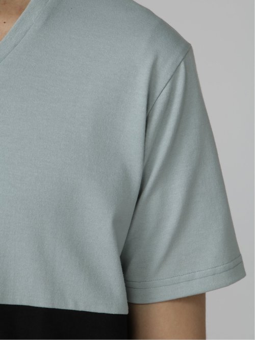 バイカラー切替 Vネック半袖Tシャツ