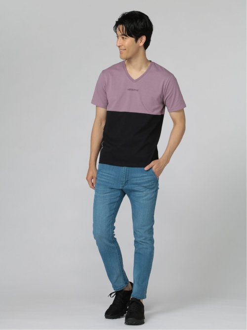 バイカラー切替 Vネック半袖Tシャツ