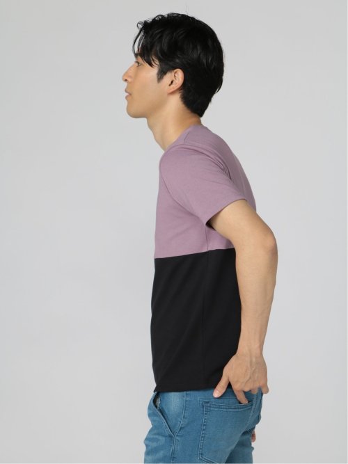 バイカラー切替 Vネック半袖Tシャツ