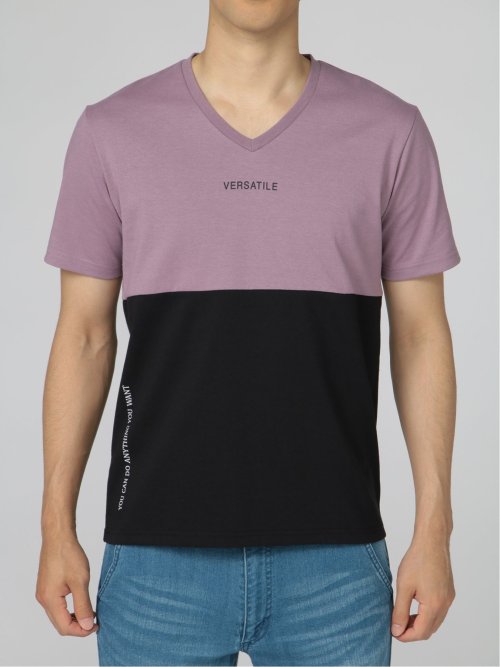 バイカラー切替 Vネック半袖Tシャツ