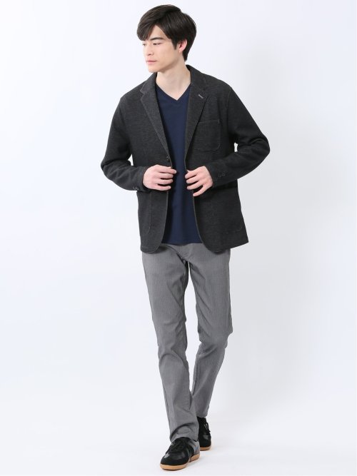 メランジ 裏ボーダー 2ボタンジャケット
