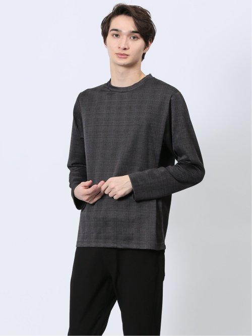 千鳥ジャガード クルーネック長袖Tシャツ