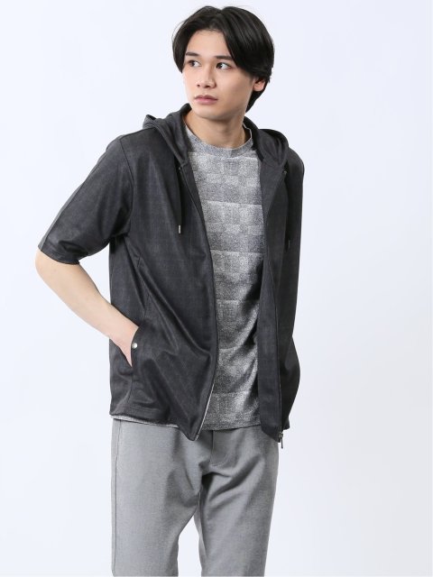 メランジ フルZIP 半袖パーカー