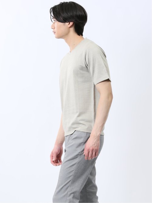 千鳥ジャガード Vネック半袖Tシャツ