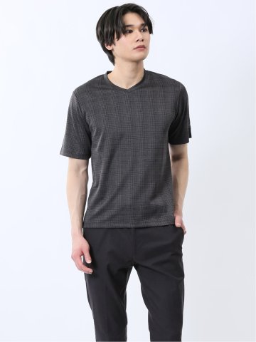 千鳥ジャガード Vネック半袖Tシャツ