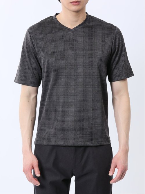 千鳥ジャガード Vネック半袖Tシャツ