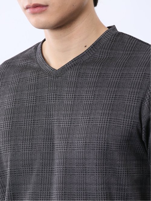 千鳥ジャガード Vネック半袖Tシャツ