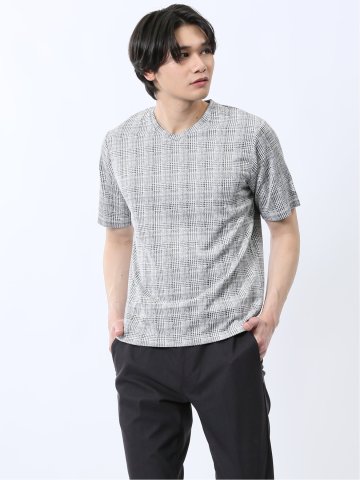 千鳥ジャガード Vネック半袖Tシャツ