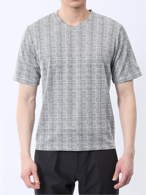 千鳥ジャガード Vネック半袖Tシャツ