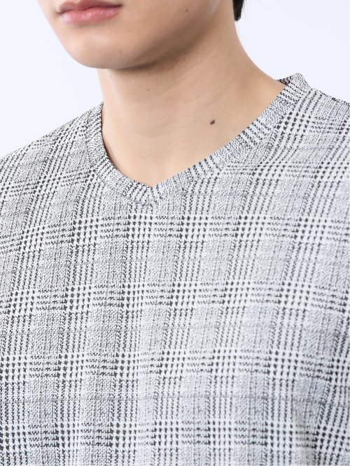 千鳥ジャガード Vネック半袖Tシャツ