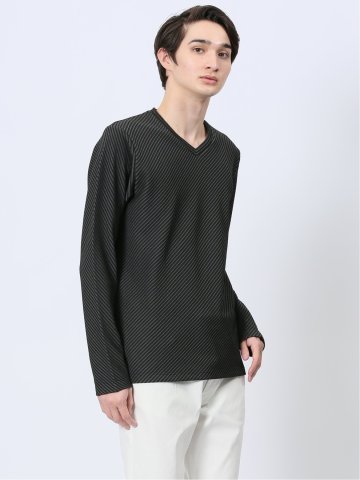 バイアスジャガード Vネック長袖Tシャツ