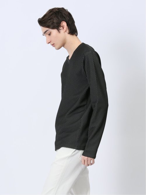バイアスジャガード Vネック長袖Tシャツ