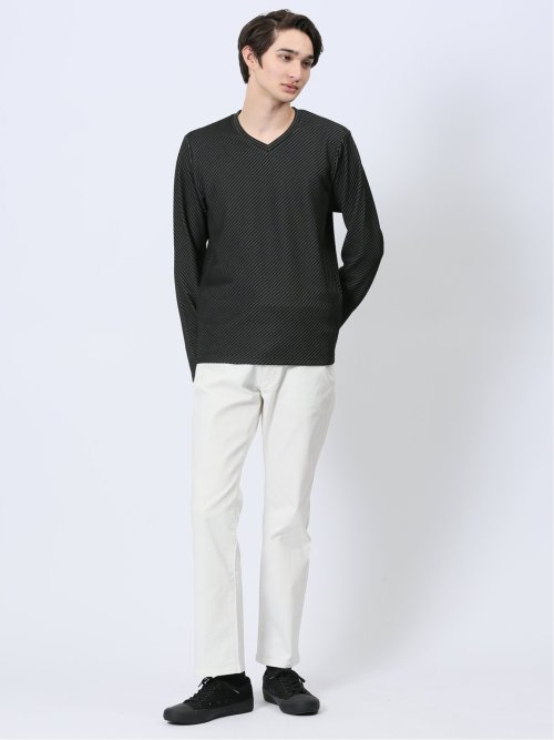 バイアスジャガード Vネック長袖Tシャツ