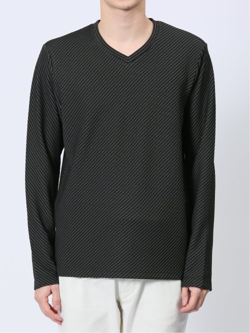 バイアスジャガード Vネック長袖Tシャツ