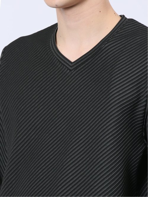 バイアスジャガード Vネック長袖Tシャツ