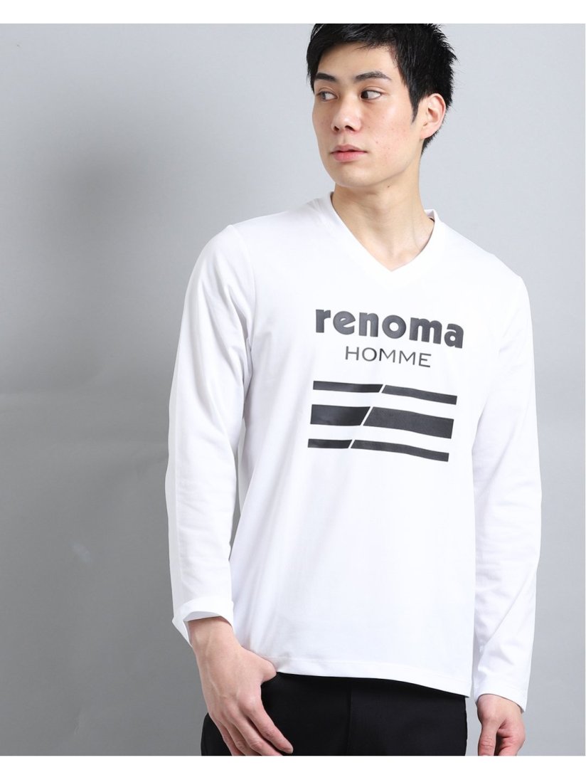 ストレッチ ラバープリント Vネック長袖tシャツ M 01白 トップス Taka Q Online Shop タカキューオンラインショップ 公式通販