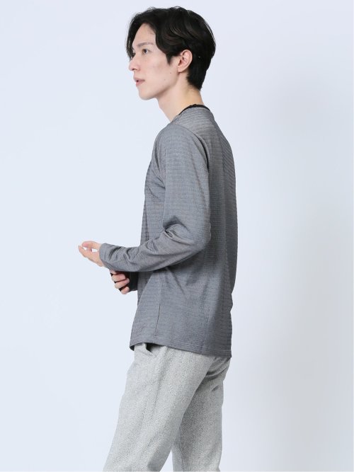 コードレーンタックボーダー クルーネック長袖Tシャツ