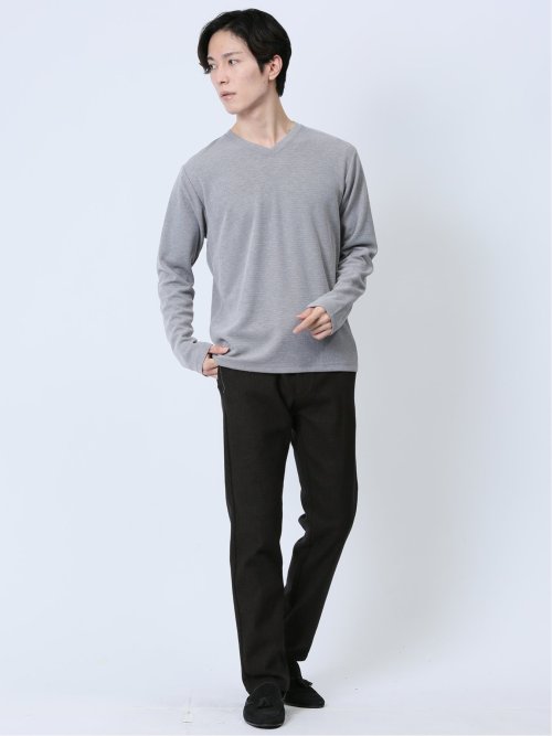 引き揃え杢 Vネック長袖Tシャツ