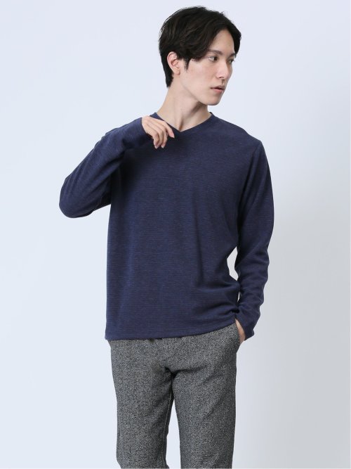 引き揃え杢 Vネック長袖Tシャツ