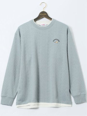 【大きいサイズ】コンバース/CONVERSE ストレッチ ふくれジャガード クルー長袖プルオーバー