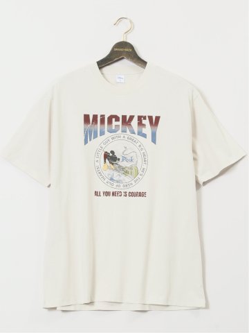【大きいサイズ】ミッキーマウス ピグメント風プリント クルーネック半袖Ｔシャツ