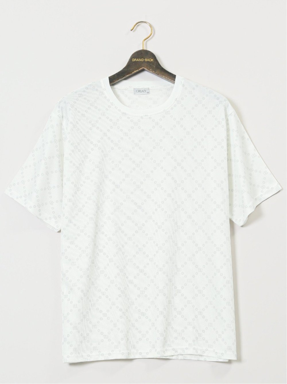 【大きいサイズ】クリアリー/CREALY 吸汗速乾 総柄 クルーネック半袖Tシャツ