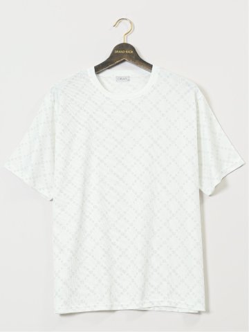 【大きいサイズ】クリアリー/CREALY 吸汗速乾 総柄 クルーネック半袖Tシャツ