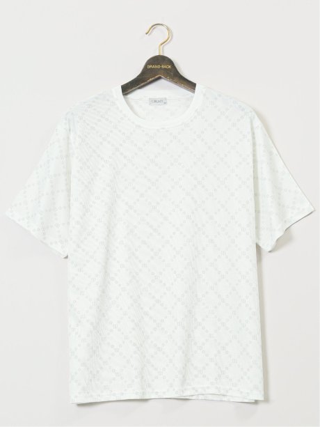 【大きいサイズ】クリアリー/CREALY 吸汗速乾 総柄 クルーネック半袖Tシャツ
