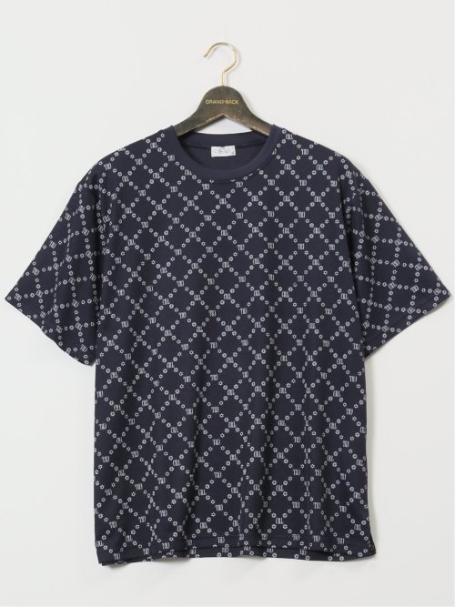 【大きいサイズ】クリアリー/CREALY 吸汗速乾 総柄 クルーネック半袖Tシャツ