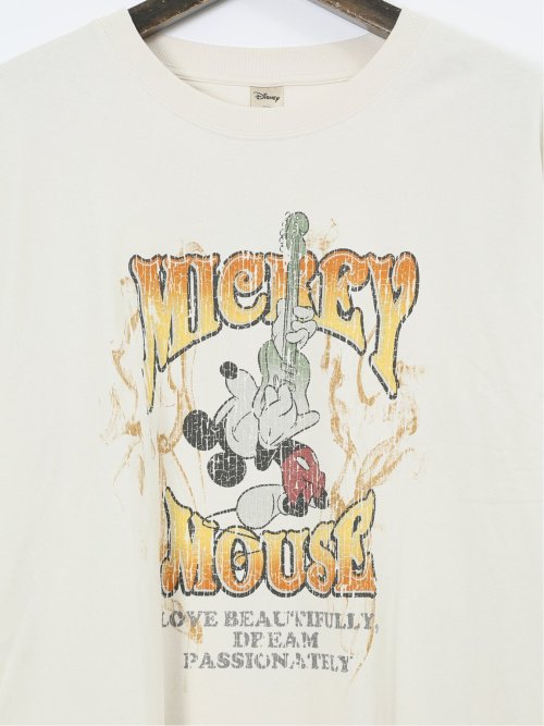 【大きいサイズ】ミッキーマウス ピグメント風プリント クルーネック長袖Ｔシャツ