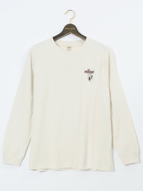 【大きいサイズ】ミッキーマウス ピグメント風プリント クルーネック長袖Ｔシャツ