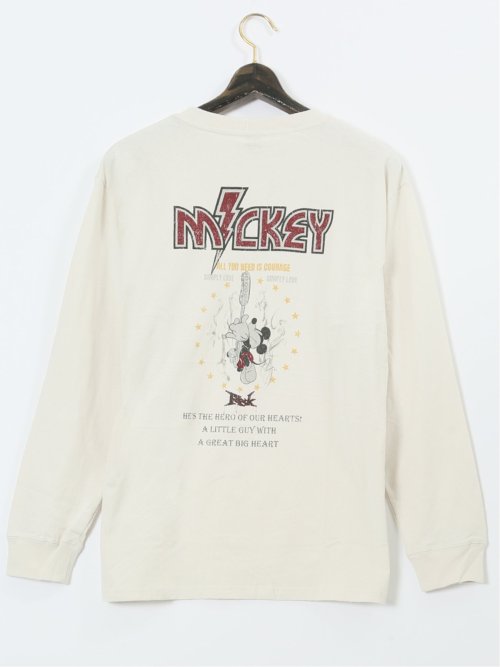 【大きいサイズ】ミッキーマウス ピグメント風プリント クルーネック長袖Ｔシャツ