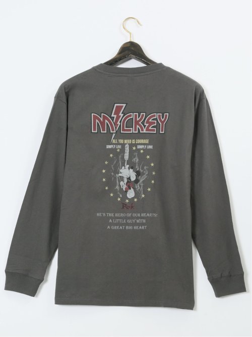 【大きいサイズ】ミッキーマウス ピグメント風プリント クルーネック長袖Ｔシャツ