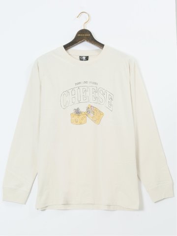 【大きいサイズ】トムとジェリー ピグメント風プリント クルーネック長袖Ｔシャツ