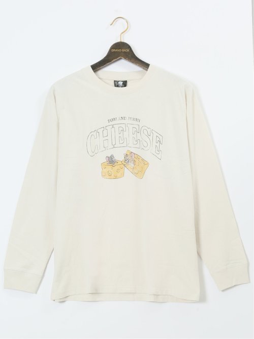 【大きいサイズ】トムとジェリー ピグメント風プリント クルーネック長袖Ｔシャツ