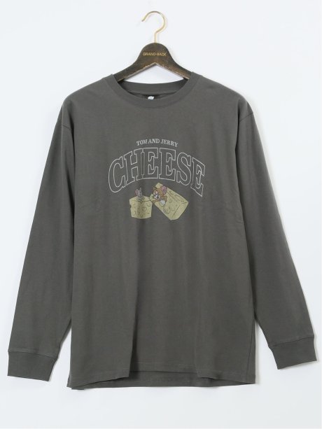 【大きいサイズ】トムとジェリー ピグメント風プリント クルーネック長袖Ｔシャツ