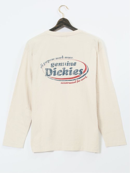 【大きいサイズ】ジュニュイン ディッキーズ/Genuine Dickies パウダーブリーチ加工プリント クルーネック長袖Ｔシャツ