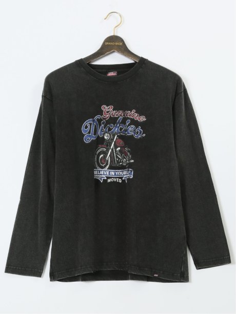 【大きいサイズ】ジュニュイン ディッキーズ/Genuine Dickies パウダーブリーチ加工プリント クルーネック長袖Ｔシャツ